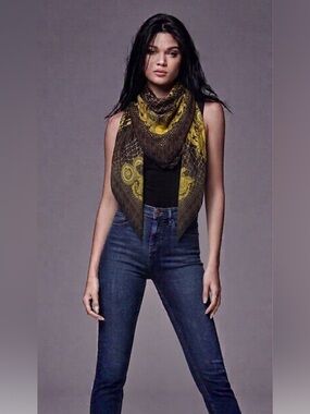 Versace Yellow & Brown Paisley Triangle Scarf - Women Accessories